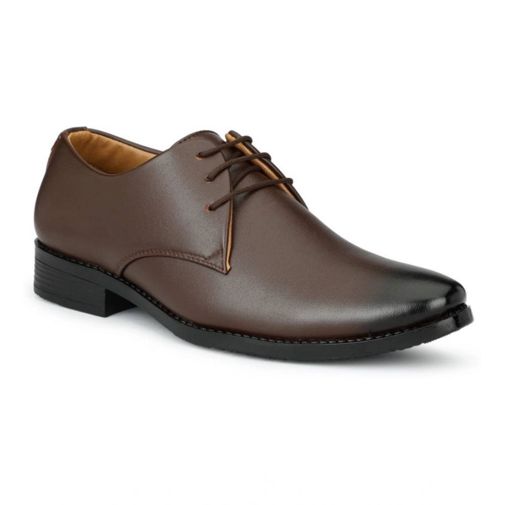 Men's Faux Leather Formal Shoes (Brown) - Brown, Faux Leather • Closure Type: Lace-Up, Lace-Up | POPNOVA