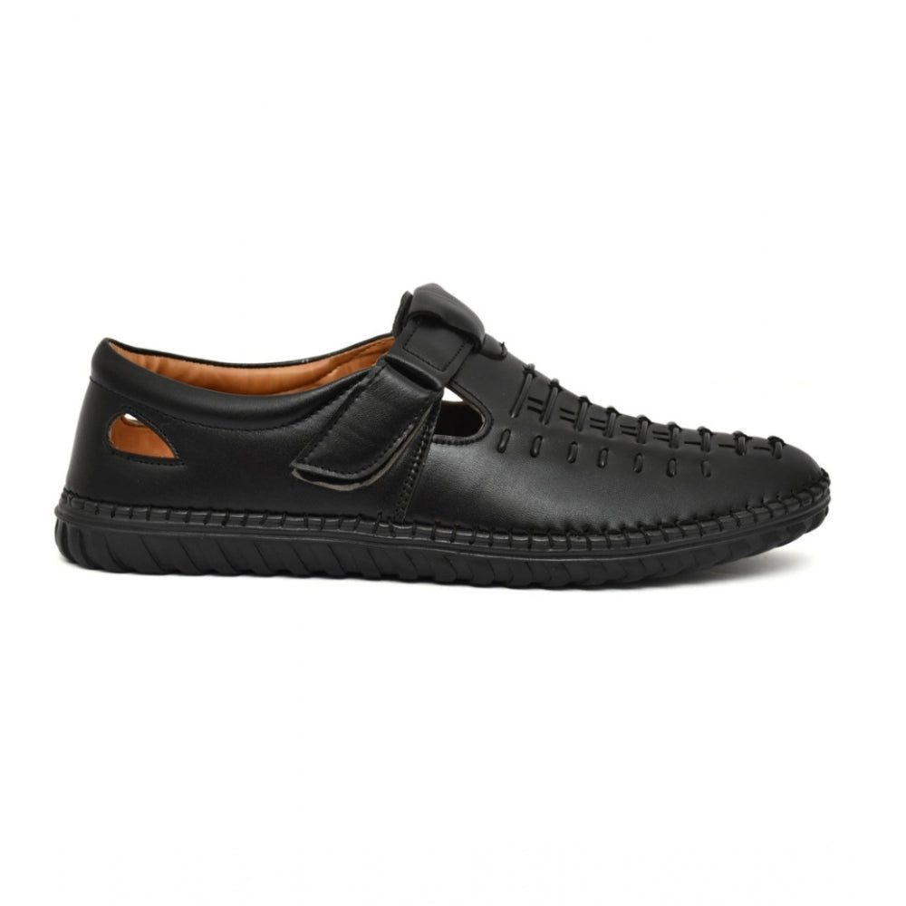 Men's Faux Leather Sandal (Black) - Black, Faux Leather • Closure Type: Slip-On, Slip-On | POPNOVA