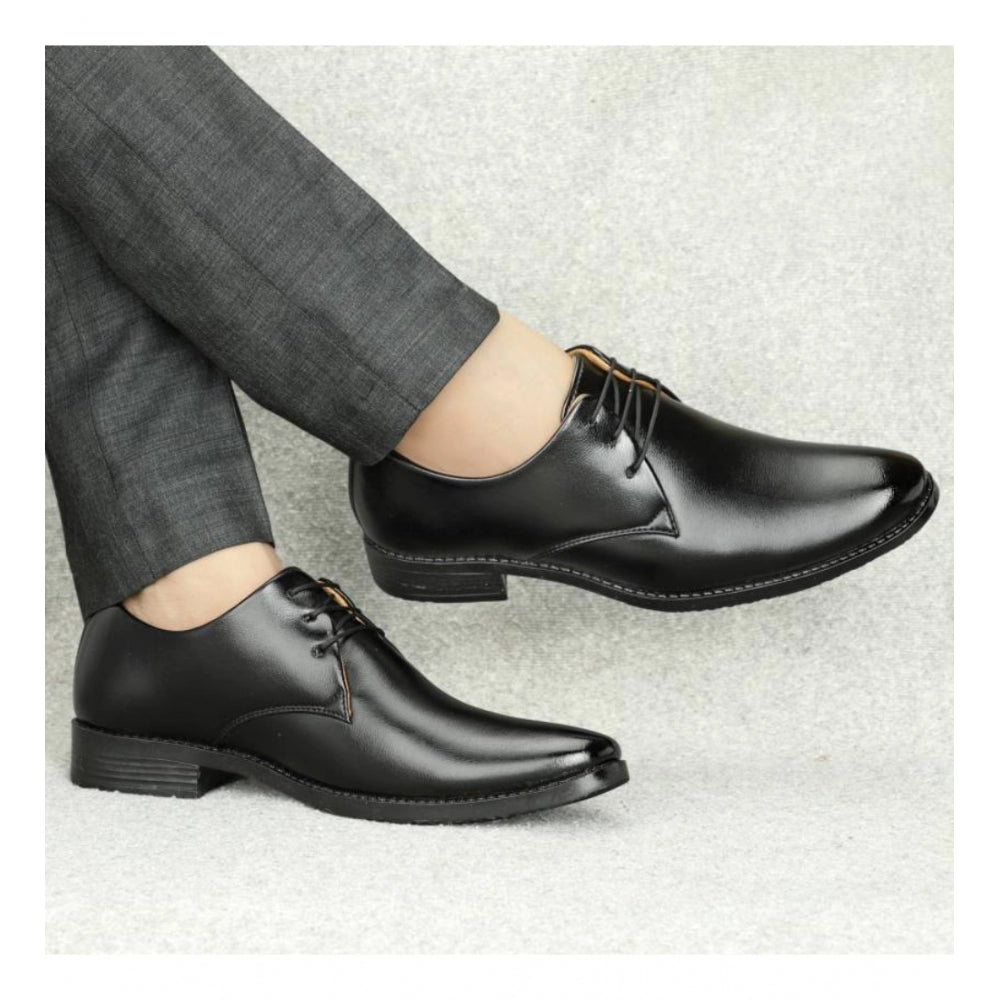 Men's Faux Leather Formal Shoes (Black) - Black, Faux Leather • Closure Type: Lace-Up, Lace-Up | POPNOVA