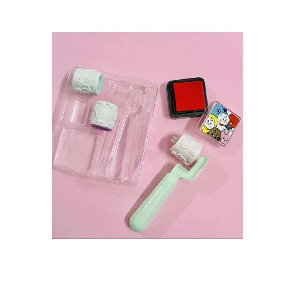 Pack Of 2 Roller Seal Stamp with Ink pad For DIY Kids Handle Rubber Stamp kids toys for kids 3+ years