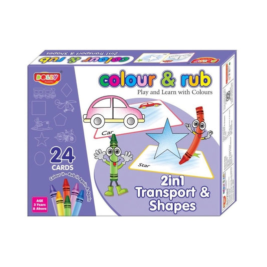 2 in 1 Transport - Shapes Colour And Rub With 24 Cards educational toys for kids 3+ years