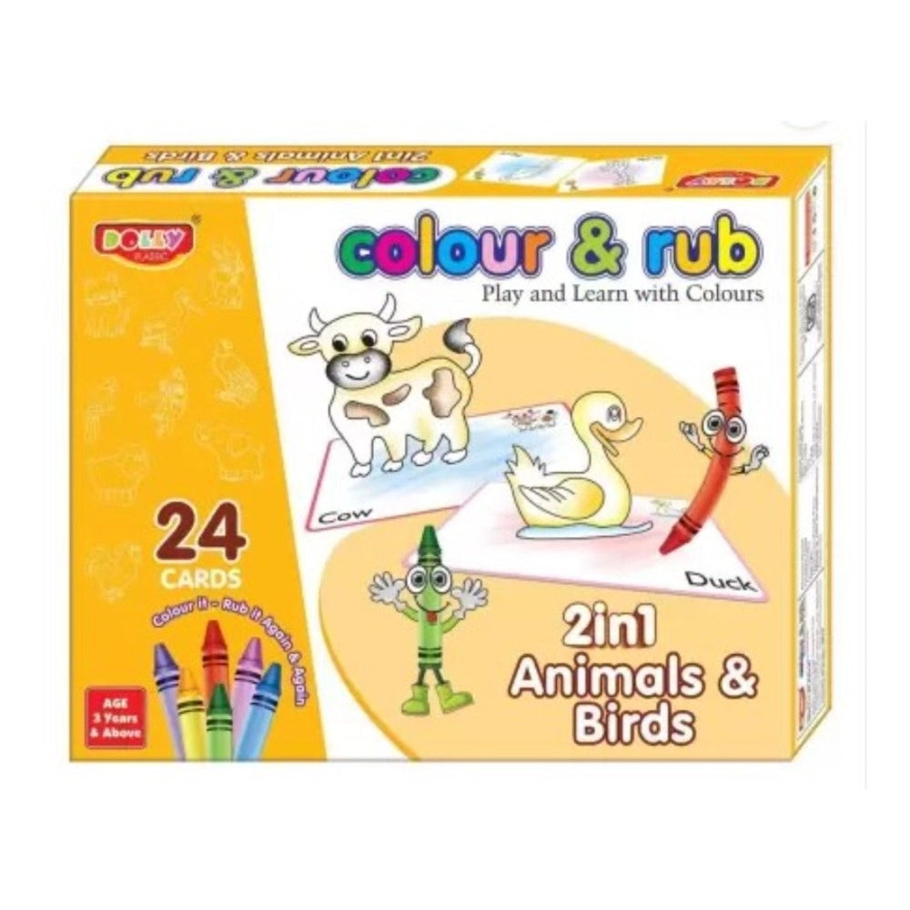 2 in 1 Animals - Birds Colour And Rub With 24 Cards educational toys for kids 3+ years