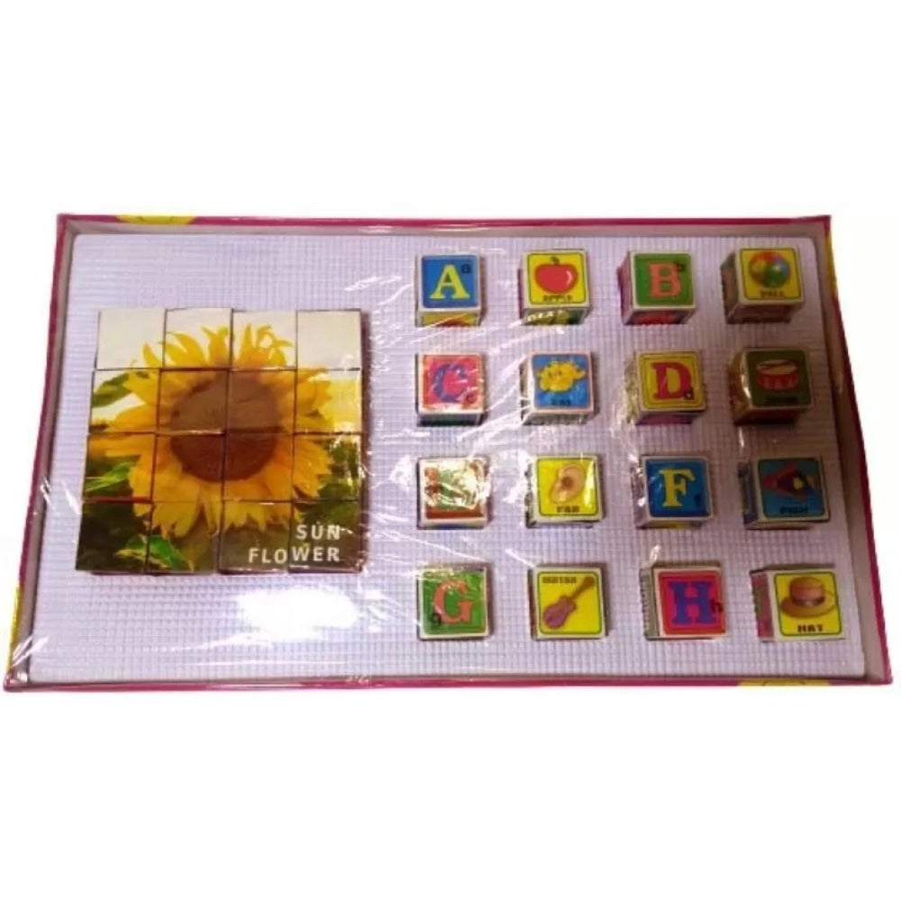 2 In 1 Sun Flower Puzzle And Blocks educational toys for kids 3+ years
