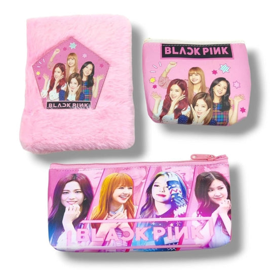3 in 1 Black Pink BTS Stationery Set With 2 Pouchs And 1 Packet Dairy kids toys for kids 5+ years
