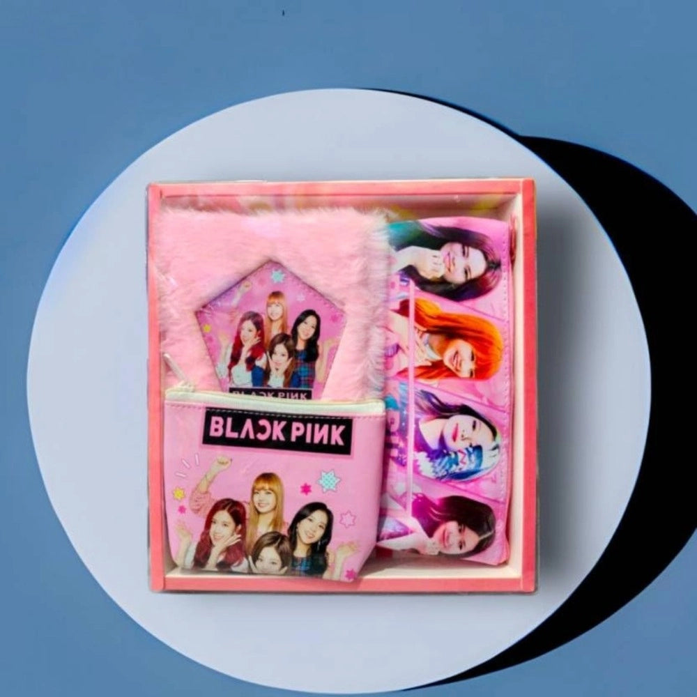 3 in 1 Black Pink BTS Stationery Set With 2 Pouchs And 1 Packet Dairy kids toys for kids 5+ years