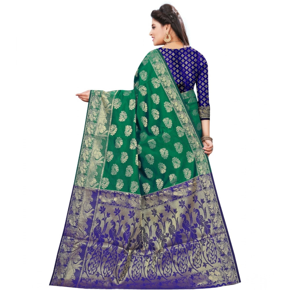 Women's Jacquard Woven Saree With Unstitched Blouse 5.5 Mtr (Green)