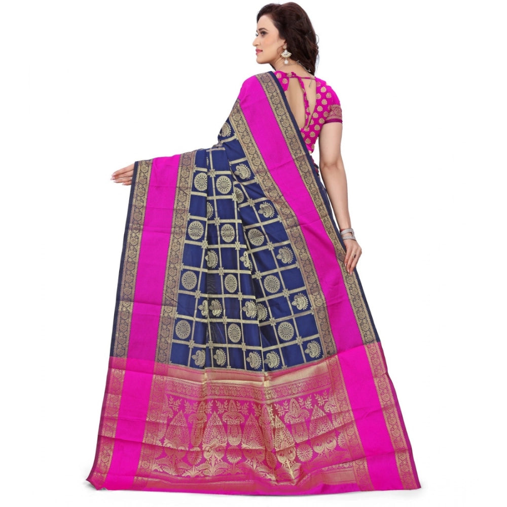 Women's Jacquard Woven Saree With Unstitched Blouse 5.5 Mtr (Blue)