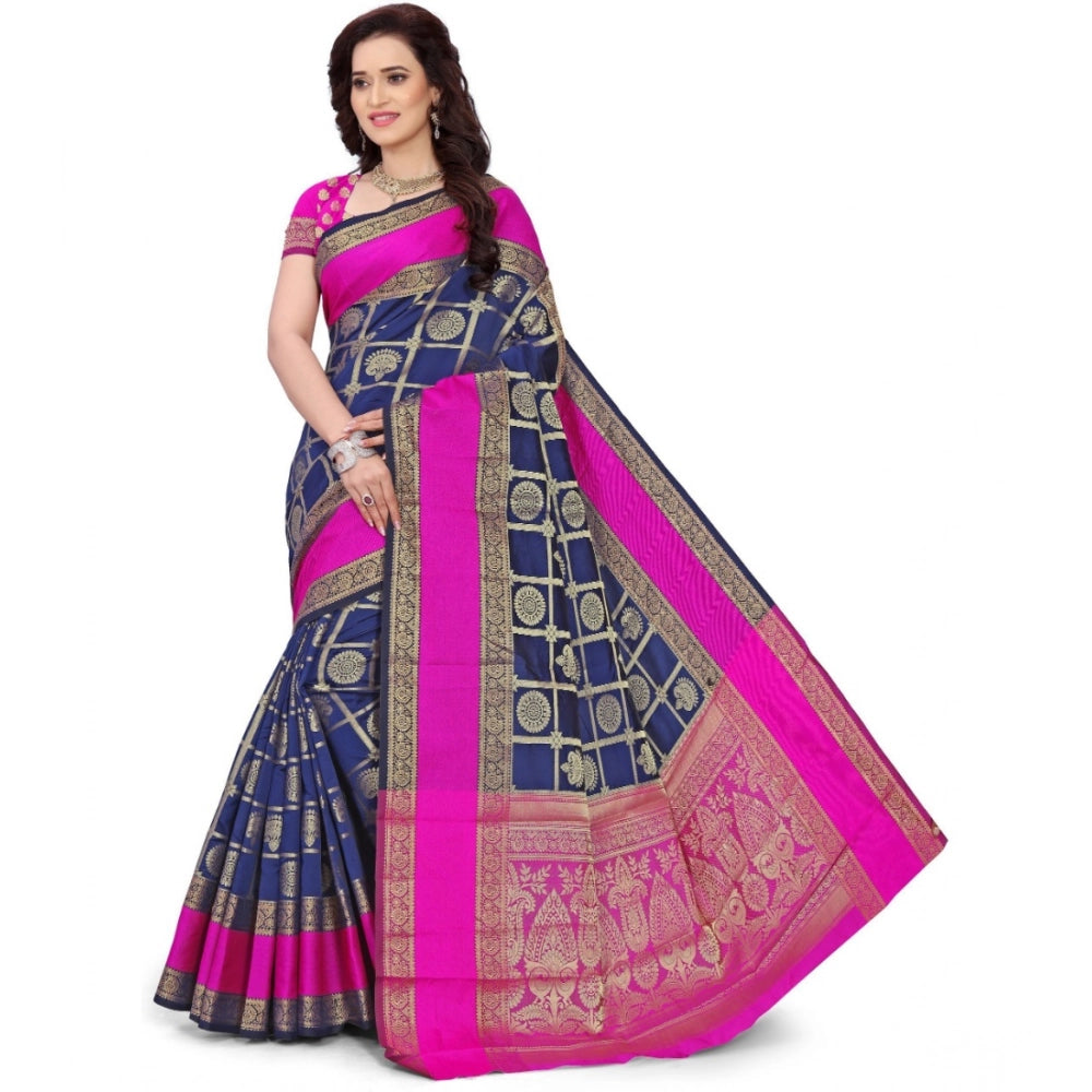 Women's Jacquard Woven Saree With Unstitched Blouse 5.5 Mtr (Blue)