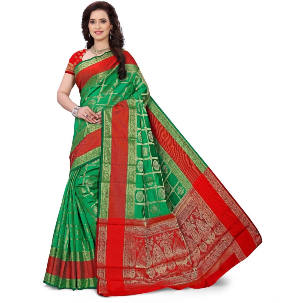 Women's Jacquard Woven Saree With Unstitched Blouse 5.5 Mtr (Green)