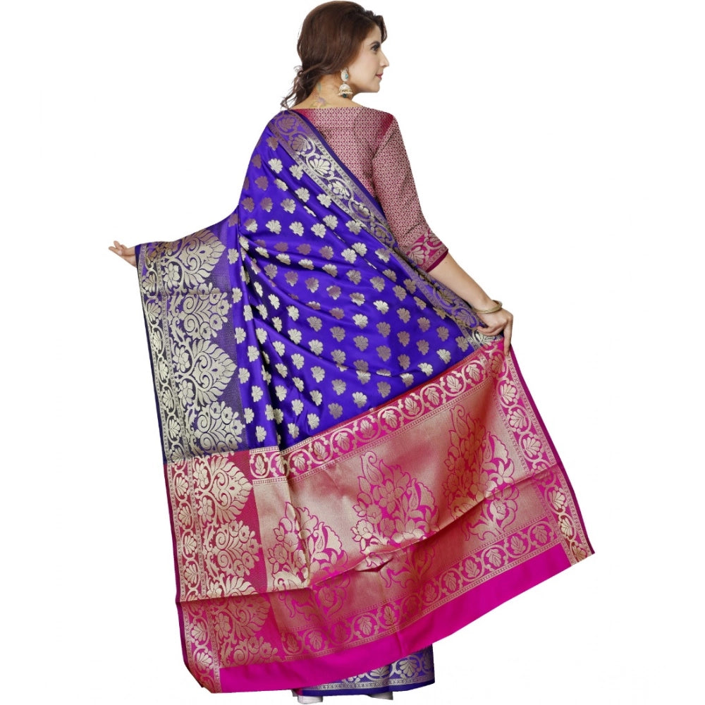 Women's Jacquard Woven Saree With Unstitched Blouse 5.5 Mtr (Blue)