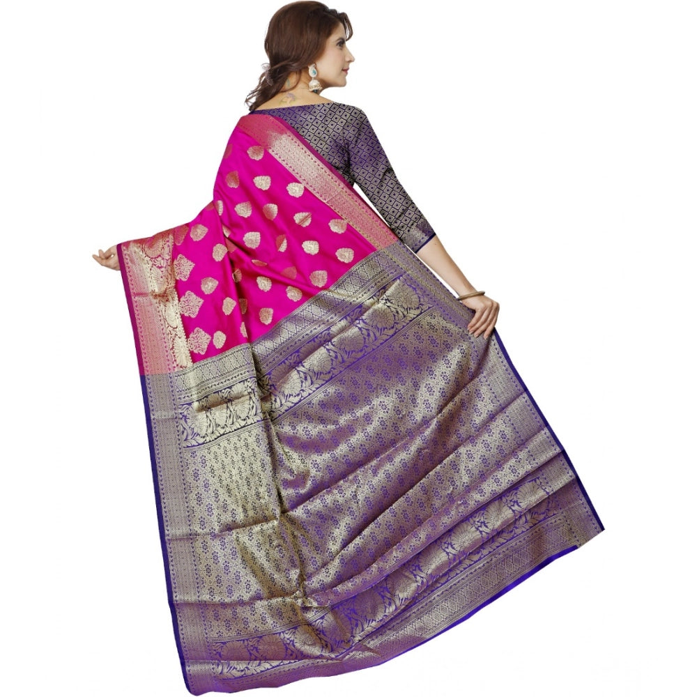 Women's Jacquard Woven Saree With Unstitched Blouse 5.5 Mtr (Pink)