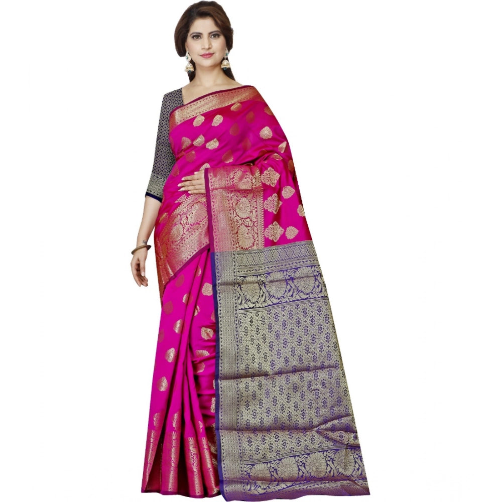 Women's Jacquard Woven Saree With Unstitched Blouse 5.5 Mtr (Pink)