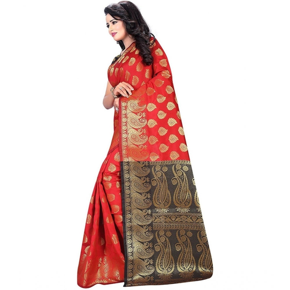 Women's Jacquard Woven Saree With Unstitched Blouse 5.5 Mtr (Red)