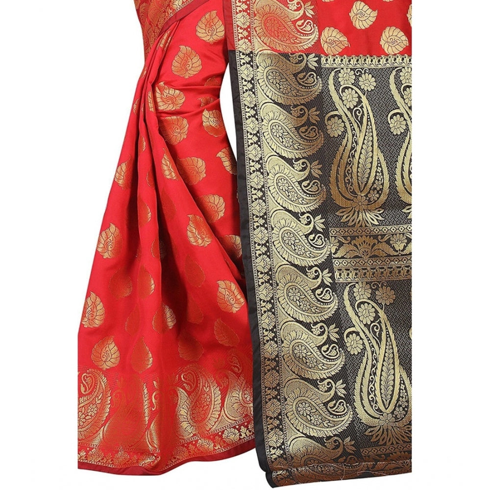 Women's Jacquard Woven Saree With Unstitched Blouse 5.5 Mtr (Red)