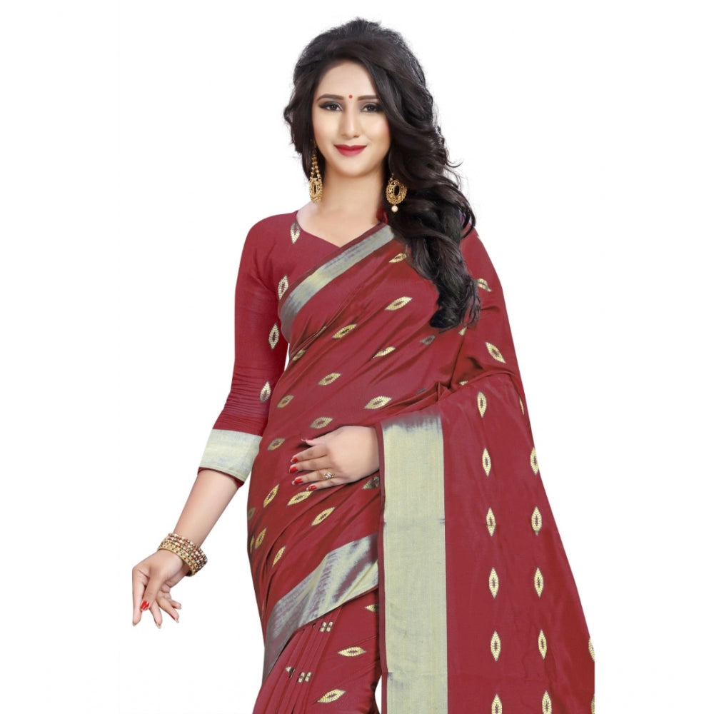 Women's Silk Blend Woven Saree With Unstitched Blouse 5.5 Mtr (Red)