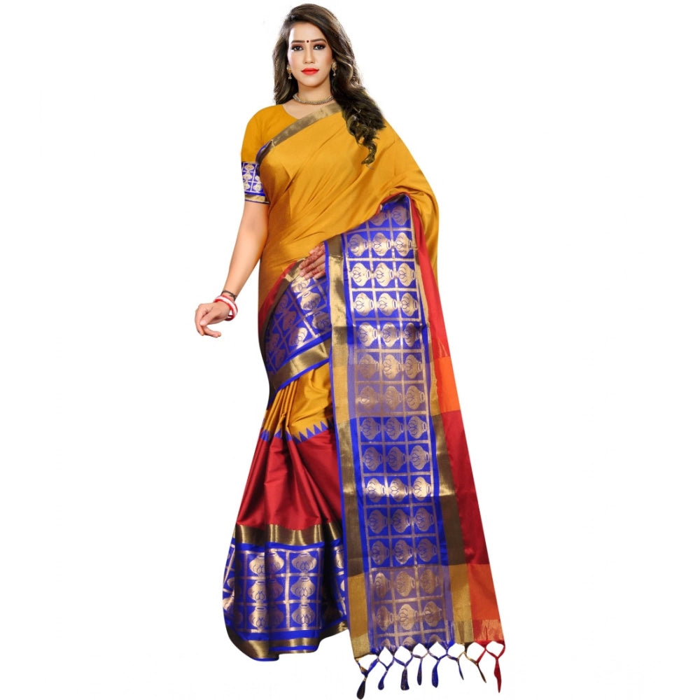 Women's Jacquard Woven Saree With Unstitched Blouse 5.5 Mtr (Mustard)