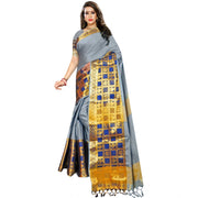 Women's Jacquard Woven Saree With Unstitched Blouse 5.5 Mtr (Light Blue)