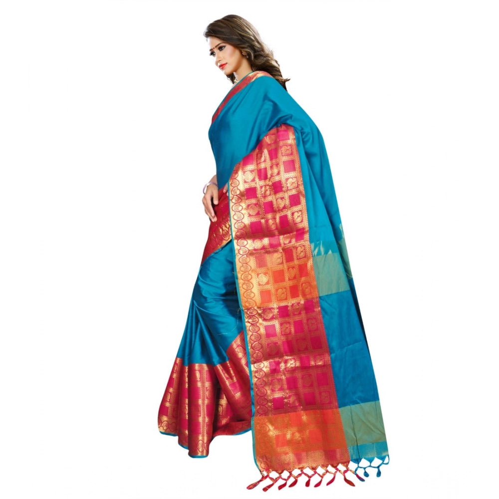 Women's Jacquard Woven Saree With Unstitched Blouse 5.5 Mtr (Multicolor)