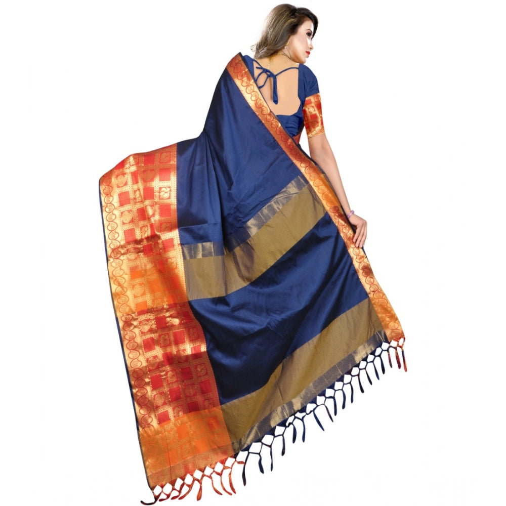 Women's Jacquard Woven Saree With Unstitched Blouse 5.5 Mtr (Blue)
