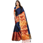 Women's Jacquard Woven Saree With Unstitched Blouse 5.5 Mtr (Blue)