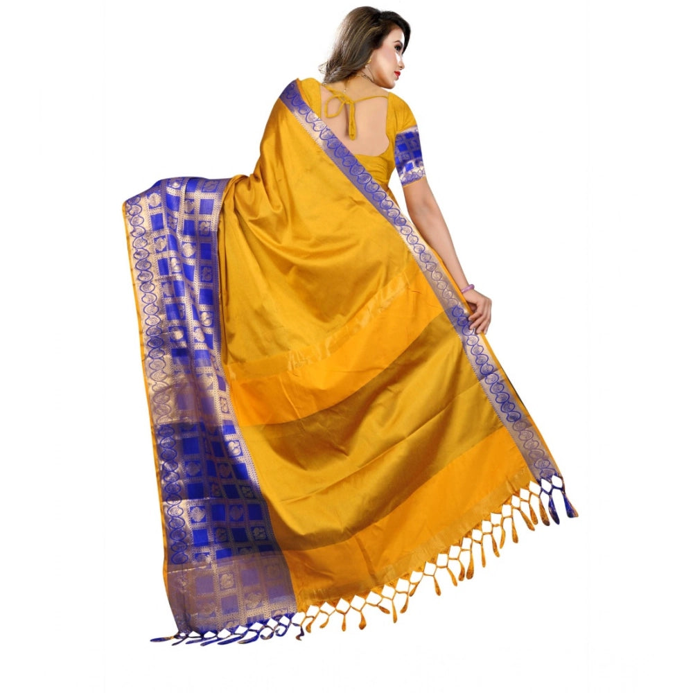 Women's Jacquard Woven Saree With Unstitched Blouse 5.5 Mtr (Mustard)