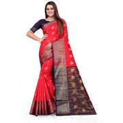 Women's Silk Blend Woven Saree With Unstitched Blouse 5.5 Mtr (Red)