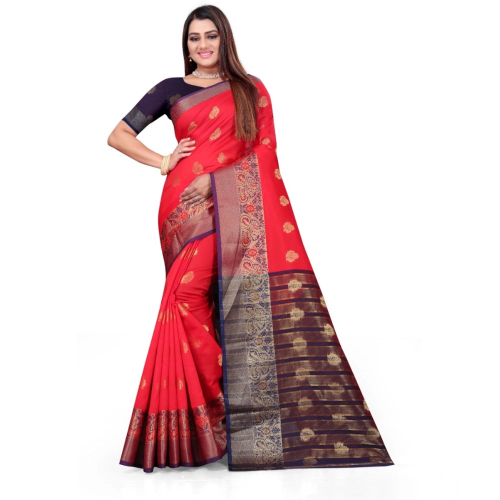Women's Silk Blend Woven Saree With Unstitched Blouse 5.5 Mtr (Red)