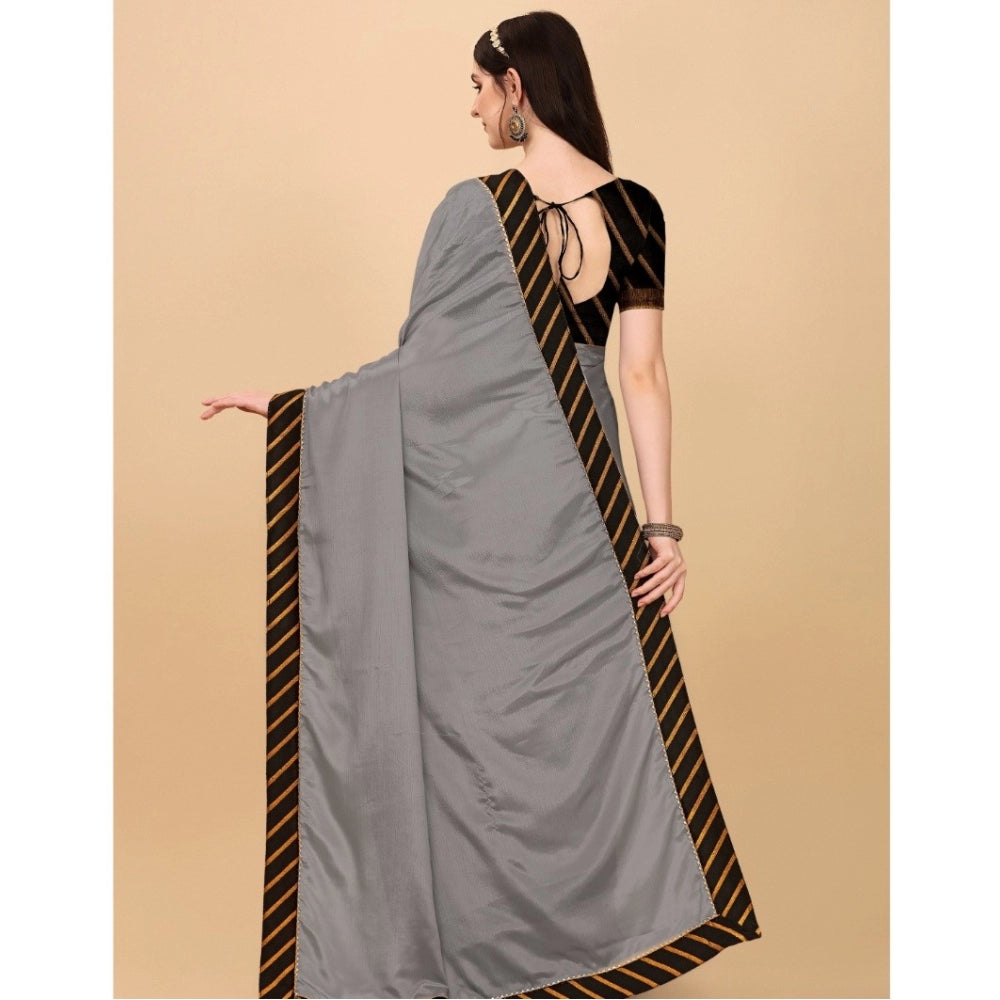 Women's Chiffon Self Design Saree With Unstitched Blouse 5.5 Mtr (Silver)