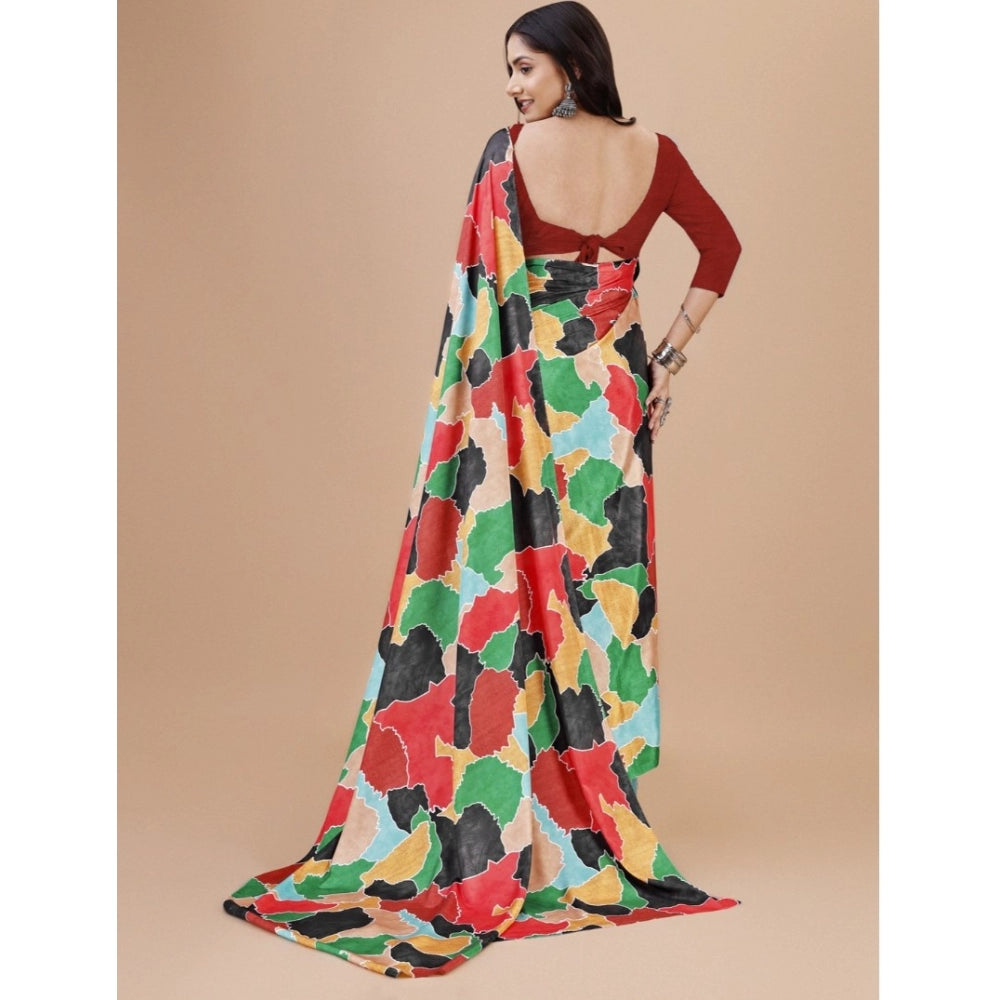 Women's Crepe Digital Print Saree With Unstitched Blouse 5.5 Mtr (Red)