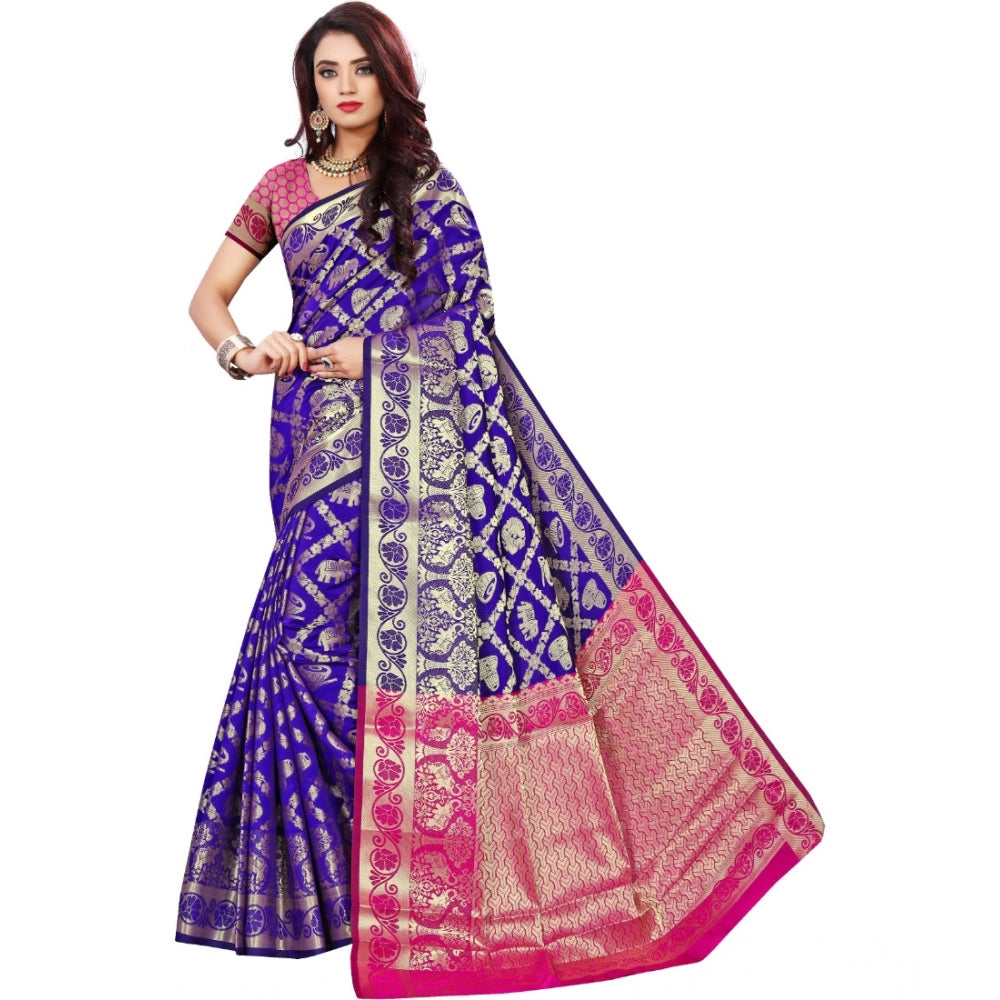 Women's Jacquard Woven Saree With Unstitched Blouse 5.5 Mtr (Blue)