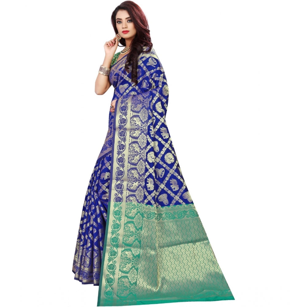 Women's Jacquard Woven Saree With Unstitched Blouse 5.5 Mtr (Blue)