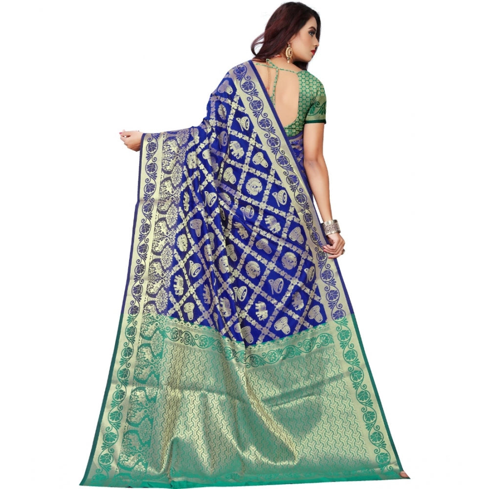Women's Jacquard Woven Saree With Unstitched Blouse 5.5 Mtr (Blue)