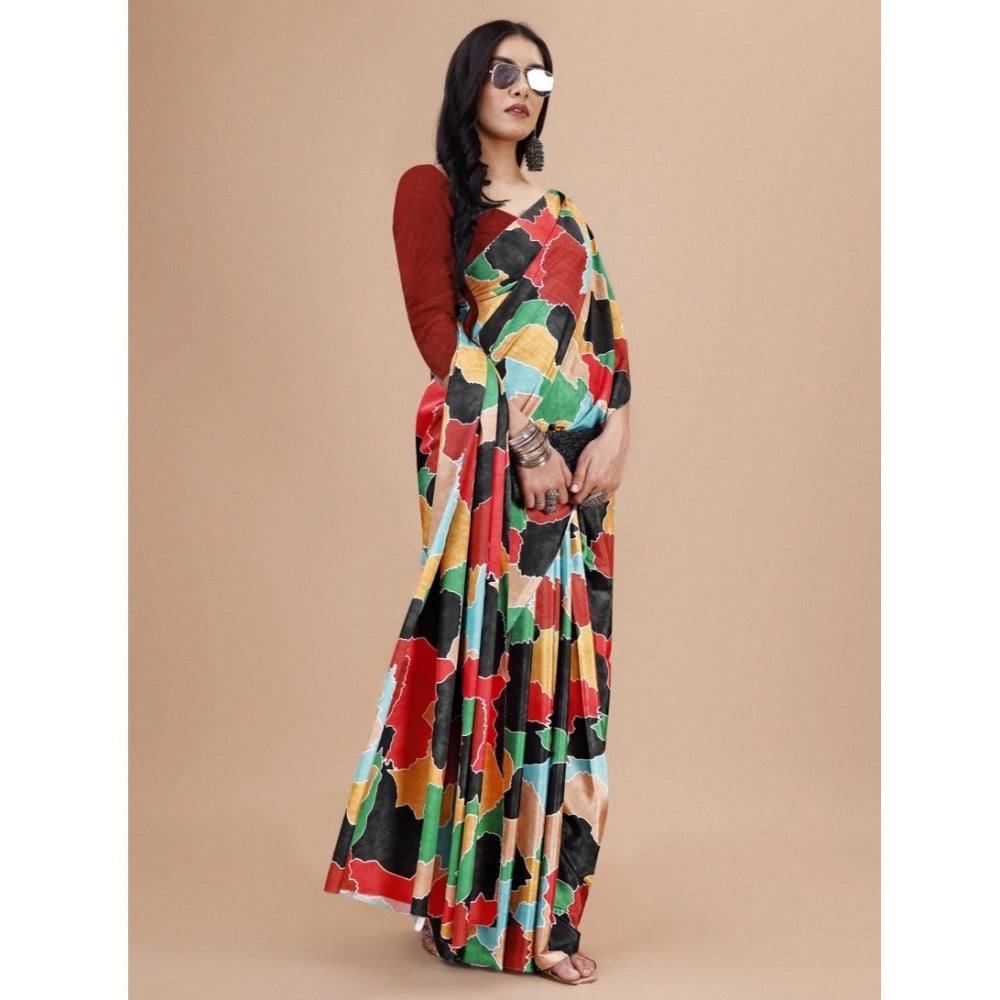 Women's Crepe Digital Print Saree With Unstitched Blouse 5.5 Mtr (Red)