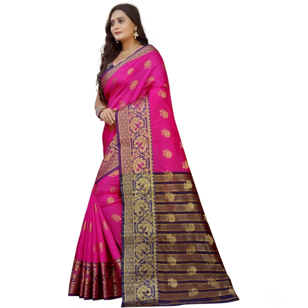 Women's Silk Blend Woven Saree With Unstitched Blouse 5.5 Mtr (Pink-Beige)