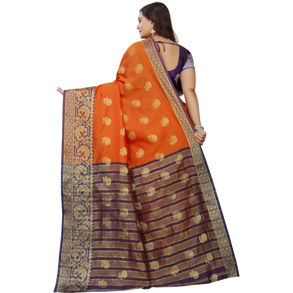 Women's Silk Blend Woven Saree With Unstitched Blouse 5.5 Mtr (Gold-Orange)
