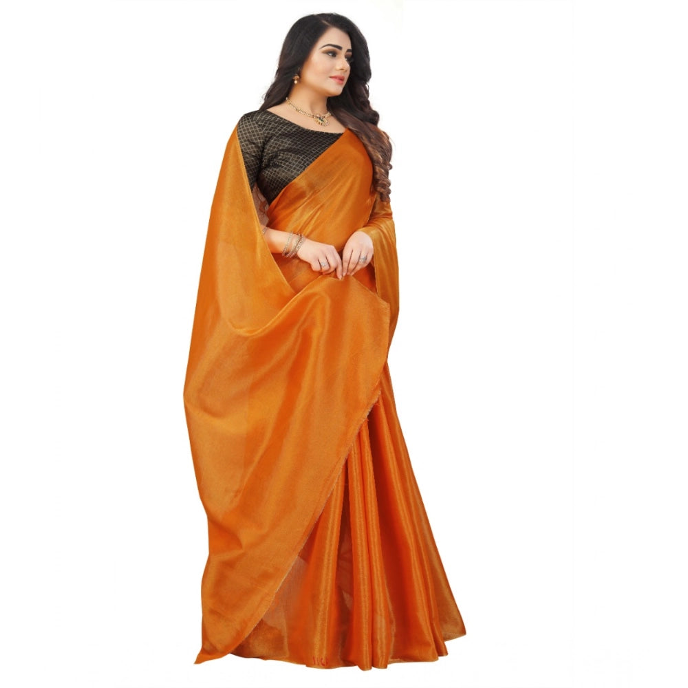 Women's Cotton Silk Self Design Saree With Unstitched Blouse 5.5 Mtr (Orange)