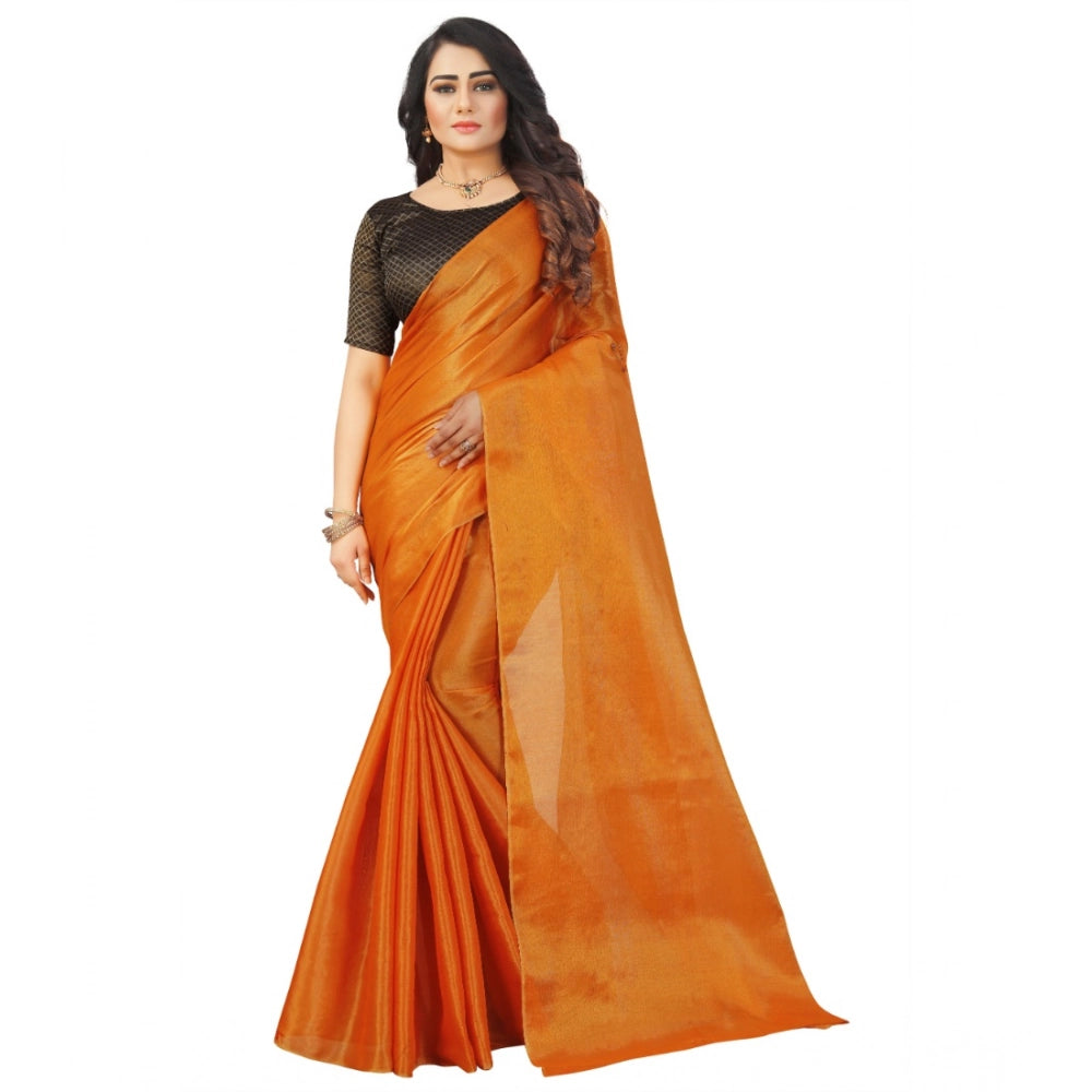 Women's Cotton Silk Self Design Saree With Unstitched Blouse 5.5 Mtr (Orange)