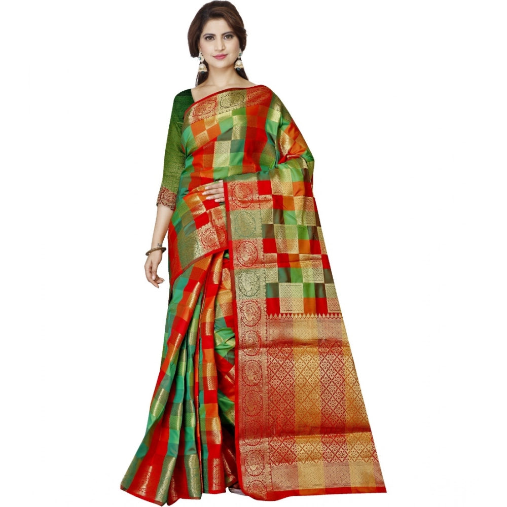 Women's Jacquard Woven Saree With Unstitched Blouse 5.5 Mtr (Red)