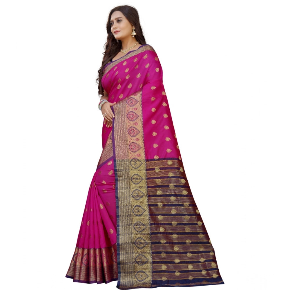 Women's Silk Blend Woven Saree With Unstitched Blouse 5.5 Mtr (Purple-Pink)