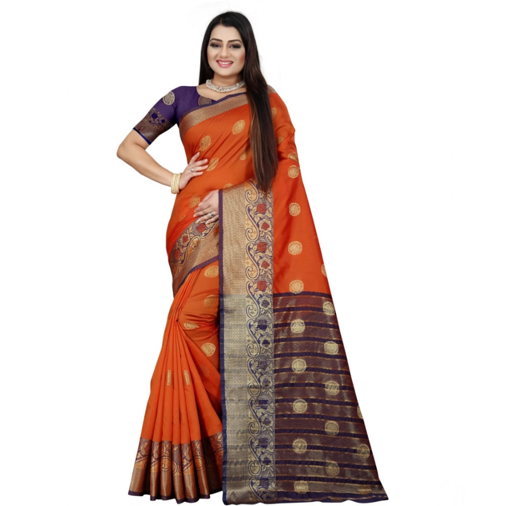 Women's Silk Blend Woven Saree With Unstitched Blouse 5.5 Mtr (Blue-Orange)