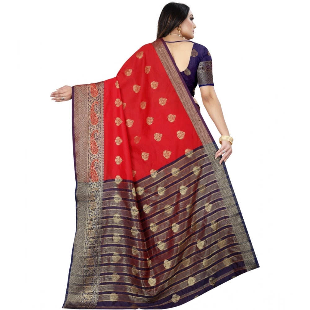 Women's Silk Blend Woven Saree With Unstitched Blouse 5.5 Mtr (Purple-Red)