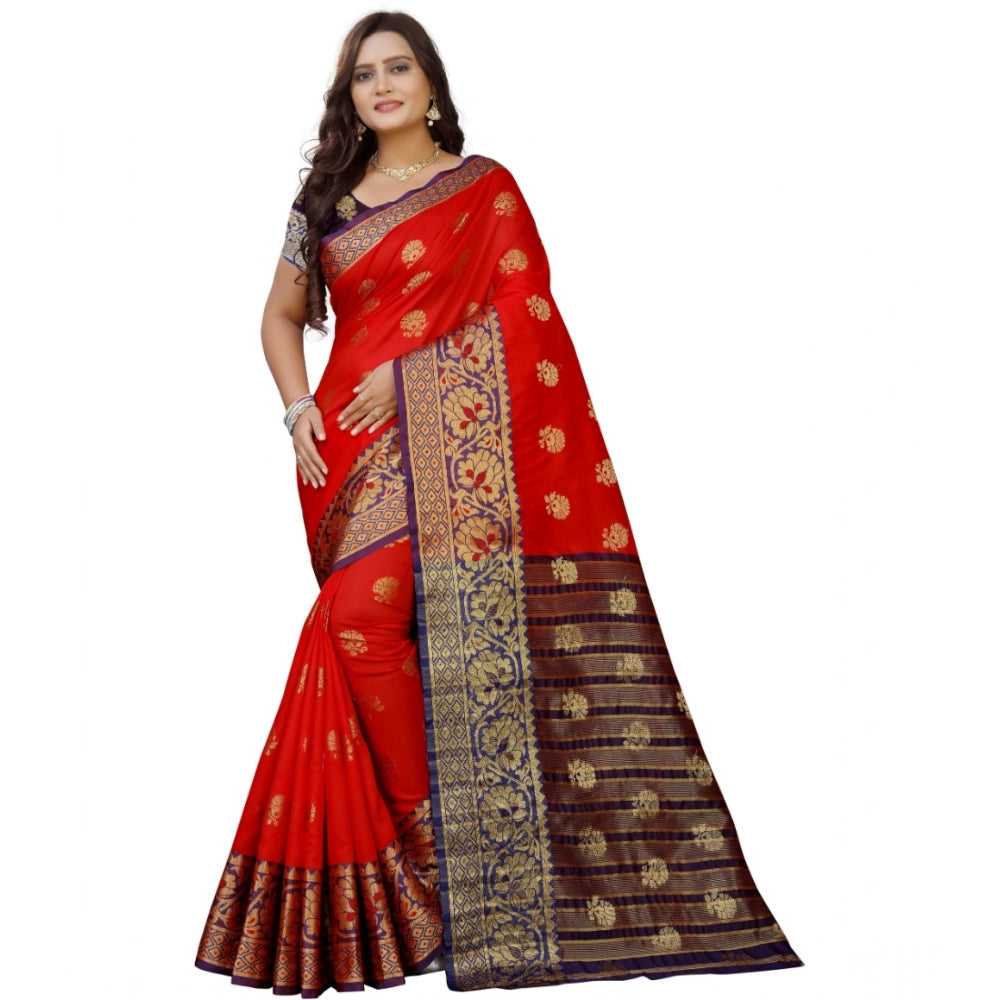 Women's Silk Blend Woven Saree With Unstitched Blouse 5.5 Mtr (Purple-Red)
