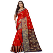 Women's Silk Blend Woven Saree With Unstitched Blouse 5.5 Mtr (Purple-Red)
