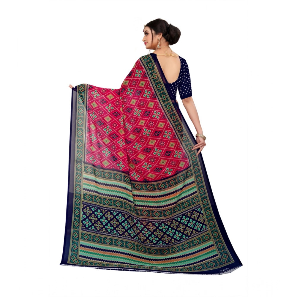 Women's Georgette Floral Print Saree With Unstitched Blouse 5.5 Mtr (Pink)