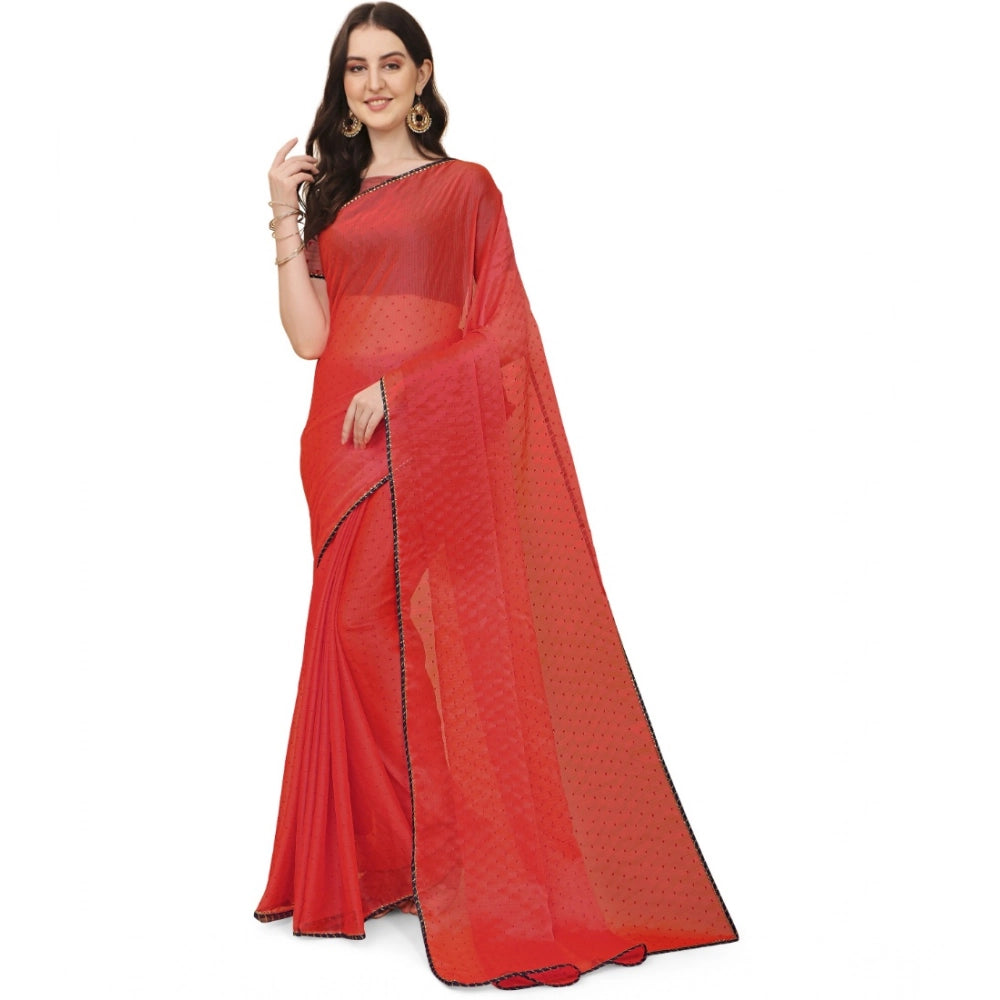 Women's Silk Blend Embellished Saree With Unstitched Blouse 5.5 Mtr (Red)