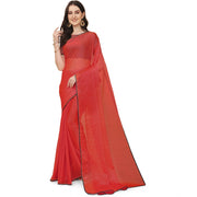 Women's Silk Blend Embellished Saree With Unstitched Blouse 5.5 Mtr (Red)