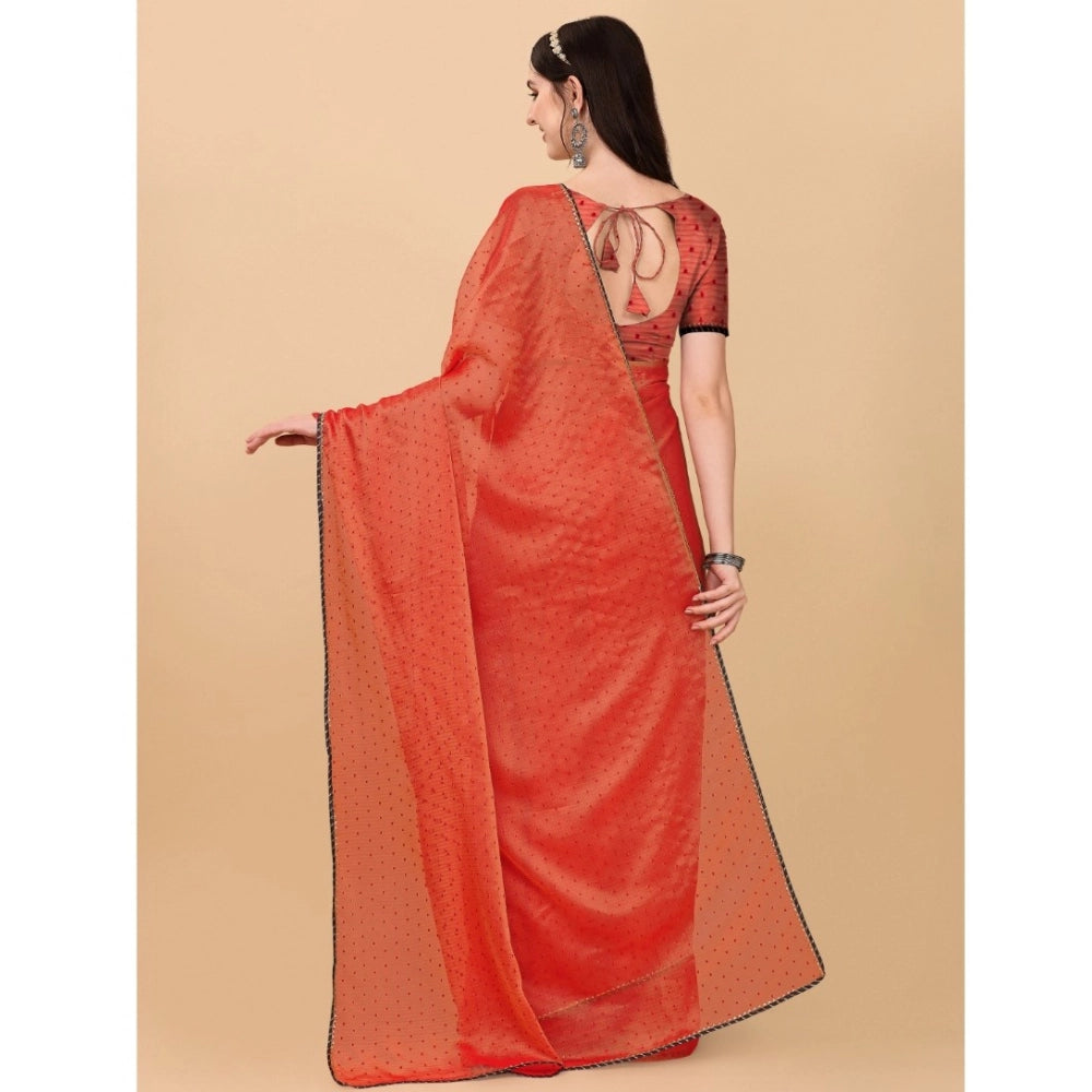 Women's Silk Blend Embellished Saree With Unstitched Blouse 5.5 Mtr (Red)