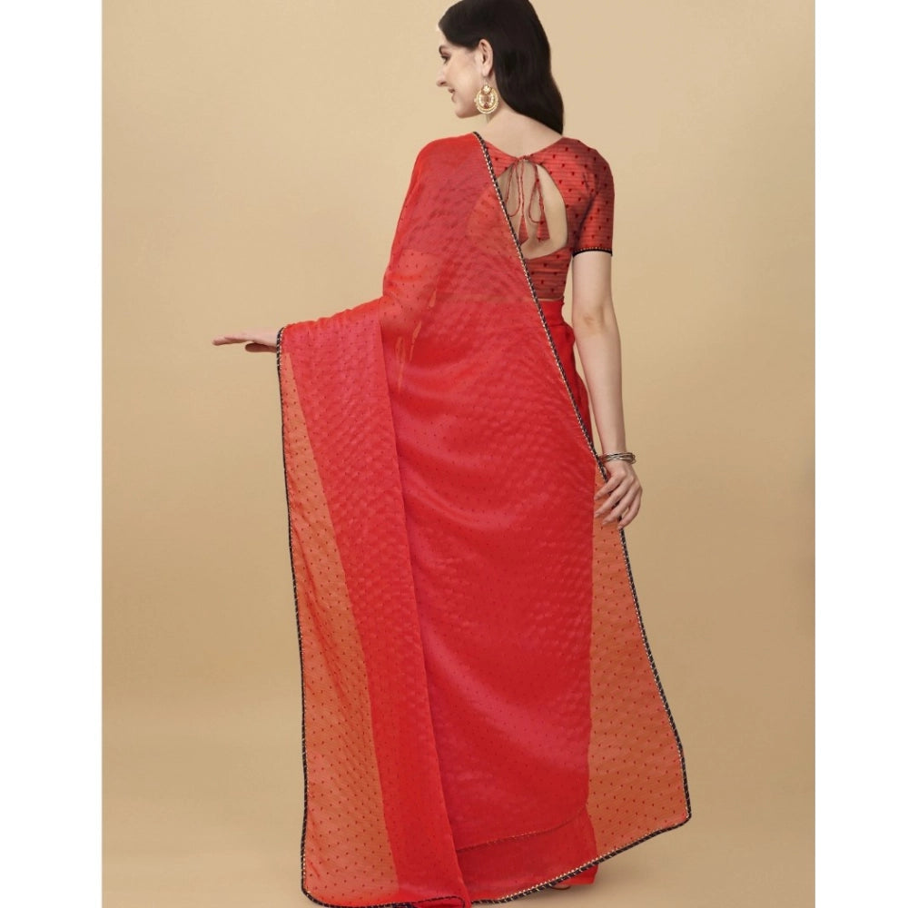 Women's Silk Blend Embellished Saree With Unstitched Blouse 5.5 Mtr (Red)