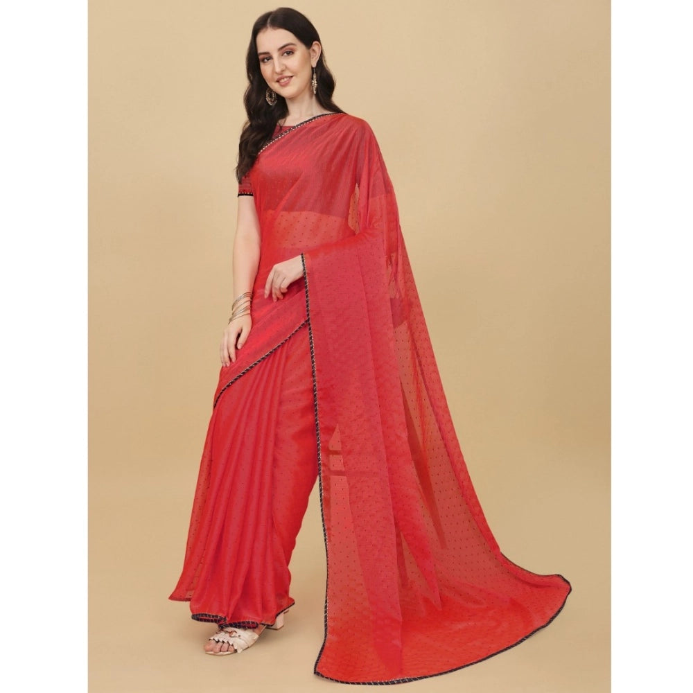 Women's Silk Blend Embellished Saree With Unstitched Blouse 5.5 Mtr (Red)