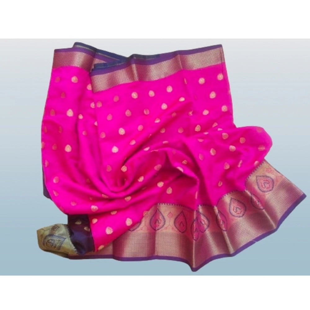 Women's Silk Blend Woven Saree With Unstitched Blouse 5.5 Mtr (Pink)